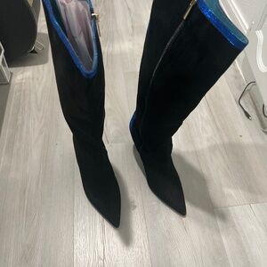 Black suede knee-high boots
